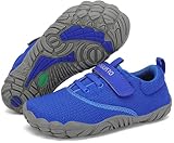 SAGUARO Barfussschuhe Kinder Barfußschuhe Jungen Mädchen Traillaufschuhe Leicht Bequeme Barfuß Laufschuhe rutschfest Atmungsaktiv Zehenschuhe mit Klettverschluss, Blau, 29 EU