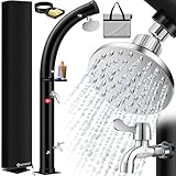 KESSER® Solar Gartendusche Solardusche Bogen mit Metall-Duschablage Schutzhaube & Tasche | 35 Liter warmes Wasser max. 60°C Pooldusche Camping | Regenduschkopf & Wasserhahn | Gartenschlauch-Anschluss