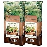 Green Home Hochbeeterde 36L - Hochbeet Erde mit Perliten, Kokosfasern, Rindenhumus & Weißtorf - gebrauchsfertige Erde für Gemüse, Kräuter und Hochbeet Grundfüllung - strukturstabile Gemüseerde
