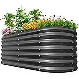 Quictent Hochbeet 180x90x45cm Oval, Pflanzkasten aus Metall,Gemüsebeet für Garten, steckbar & stapelbar Pflanzenbeet für Aussenbereich,Grau