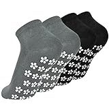 Colexy 2 Paare Yoga Socken Anti Rutsch Damen, Stoppersocken Herren, Anti Rutsch Socken Damen, Yoga Socken Rutschfest Damen, Rutschfeste Griffsocken für Pilates M, 35-42 (Grau, Schwarz)