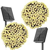 SOLARBABY Solar Weihnachtsbeleuchtung Außen,2 x20M 200 LED Solar Lichterkette Aussen Wasserfest,IP65 8 Modi Solar Lichterkette für Garten Outdoor Weihnachten Terrasse Weihnachtsbaum Deko(Warmweiß)