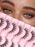 Wimpern Cat Eye Lashes 15mm Künstliche Wimpern Fake Lashes Natürliche Eyelashes Thin Band Falsche Wimpern 3D Volume Wimpern Extensions C Curl Wispy Lash Pack, 7 Paar, Siligli