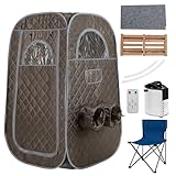 COSTWAY tragbare Dampfsauna, Heimsauna für 1-2 Personen mit 3 Liter Dampfgenerator, Timer, Fernbedienung, Fußmassagegerät & Klappstuhl, Saunazelt Sitzsauna für Zuhause, 89 x 89 x 149 cm (Grau)