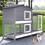 zooprinz Kaninchenstall Rudy mit Boden – 3 Schubladen mit Kunststoffeinsatz – Schnell zu reinigen des Hasenstall - aus dickem Holz ideal für drinnen & draußen– Doppelstöckiger Kleintierstall