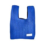 Morain Handgefertigte Stricktasche für Damen, lässig, ausgehöhlt, kariert, kleine Handtasche, einfarbig, wiederverwendbare Einkaufstasche, königsblau, 9.36x8.3903in