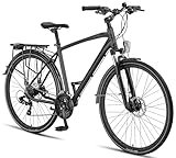 Licorne Bike Premium Touring Trekking Bike in 28 Zoll Aluminium Scheibenbremse Fahrrad für Jungen, Mädchen, Damen und Herren - 21 Gang-Schaltung - Mountainbike - Crossbike (Herren, Anthrazit)