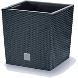 Prosperplast quadratisch Blumentopf in Rattan-Optik Rato Serie anthrazit Volumen 64 L, schwarz, 39 x 39 x 40,5 cm, DRTS400L-S433