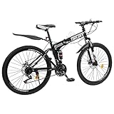 HauTour Folding Fahrrad 26 Zoll Mountainbike Fahrräder, Scheibenbremse 21 Gang-Schaltung Mountainbike Höhenverstellbar Folding Fahrräder für Jungen, Mädchen, Damen & Herren (Schwarz und Silber)