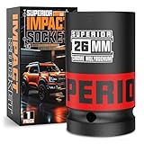 KIRXST Schlagschrauber Nüsse 3/4 Zoll, 26mm Tief Kraft Stecknüsse, Metrischer Langnüsse, Schlagnüsse für Reifenwechsel, Motorreparaturen und Allgemeine Wartung