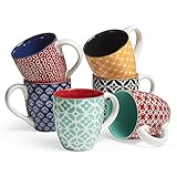 DOWAN Kaffeetassen Set, 6 x 560 ml Kaffeebecher Porzellan, Große Tassen im Chinesischen Traditionellen Musterstil für Kaffee, Milch, Tee & Kakao, Coffee Mug Mehrfarbig