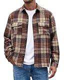 QUEZHU Flanellhemd Herren Langarm Kariert Flanellhemden bügelfrei Casual Button Down Freizeithemd Mit Brusttasche Normal Passform Khaki Braun