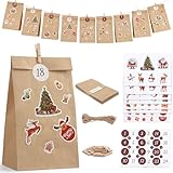 2023 Adventskalender zum Befüllen, 24 DIY Adventskalender Selber Befüllen, Adventskalender Tüten zum Befüllen, Weihnachtskalender zum Befüllen mit Aufkleber und Holzklemme für Kinder und Erwachsene