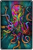 Xiddxu Oktopus-Meeretro-Blechschild, Vintage-Schild, Metallblechschild, Metallposter, Wanddekoration für Wohnzimmer, Zuhause, Küche, Garage, Bar, Pub, Geschenk, 20,3 x 30,5 cm
