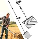Gartengabel aus Stahl - Robuste Dunggabel & Heugabel- ldeal füir Pferdemist Heu, Laub & Kompost-Schwere Ausführung mit Ergonomischem Holzgriff -Mistaabel für Stall, Weide und Gartenarbeit