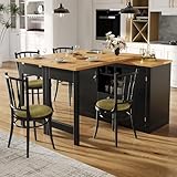 TIZZ Ausziehbarer Bartisch 120-180cm mit 360° Drehfunktion und Stauraum, Wohnzimmer, Esszimmer, Homeoffice, schwarzer Design-Stehtisch, Schwarz