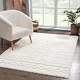 carpet city Teppich Hochflor Wohnzimmer - 200x290 cm - Einfarbig Creme - Rauten Hochtief-Muster/ 3D-Effekt - Shaggy Teppiche Schlafzimmer Boho, Scandi