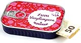 Geldgeschenke Verpackung Sardinendose 'ZUM VERPLEMPERN' Geld Geschenkverpackung für Geburtstag, Konfirmation, Jugendweihe, Umzug | inkl Aufkleber für individuelle Botschaft | made by Scherzboutique