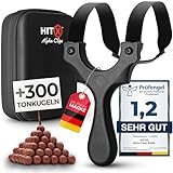 HITX® Zwille Steinschleuder Profi Bundle Set | Einfache Clip-Technik | Slingshot Schleuder mit Gummiband Extra Stark | Inklusive 300 Tonkugeln | Bundle Set mit Ersatzgummi | Alpha Clips