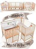 VonDerWelt Babybett mitwachsend von 0-9 Jahre [NATUR BUCHE] Beistellbett Baby Boxspringbett | Beistellbett Baby 120x60 | Gitterbett Komplettset | Laufgitter 120x120 | Juniorbett 90x180 nach Montessori