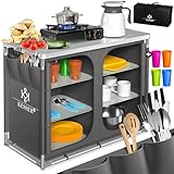 KESSER® Campingküche | Ink. Tragetasche | Campingschrank | mit Aluminiumgestell | Reiseküche | Küchenbox | Zeltschrank | Outdoor Camping Küche | inkl. Becherset | Modelle wählbar | Grau