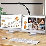 LOTTBUTY Doppelkopf Schreibtischlampe LED dimmbar,24W 80CM klemmbar Homeoffice Tageslichtlampe Schreibtisch Lampe, Schwanenhals Büro Tischlampe schwarz, Augenschutz Monitorlampe,5 Farbmodi