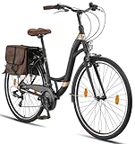 Licorne Bike Stella Plus Premium City Bike Aluminium Fahrrad für Mädchen, Jungen, Herren und Damen - 21 Gang-Schaltung - Hollandfahrrad (28 Zoll, Schwarz)