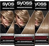 Syoss Color Coloration 7_5 Mittelaschblond Stufe 3 (3 x 115 ml), permanente Haarfarbe für bis zu 10 Wochen Farbintensität und 70 % weniger Haarbruch*