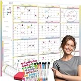 PlanMaster XL – Großer Whiteboard Jahresplaner 120×92cm | Abwischbarer Wandkalender Set inkl. Marker & Sticker | Wiederverwendbarer Kalender für Teams, Büro, Jahresplanung & Projektmanagement