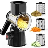 Vihoom Käsereibe mit Kurbel, Mandoline Gemüsehobel mit 3 Edelstahl Austauschbaren Trommelblättern, Gemüsereibe Manuell, Mehrzweck Gemüseschneider Ideal für Käse, Gurken, Karotten, Nüsse