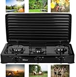 Gaskocher Camping & Outdoor 3-Flammig Gaskochfeld 30-50mbar Gasherdplatte Gas Kochplatte - abnehmbarer Deckel -Campingkocher für Gasflasche (3-Flammig)