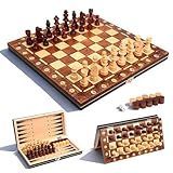 Schachspiel Holz Magnetisch | 3-in-1 Set mit Dame & Backgammon | Schachbrett Holz für Anfänger & Reise | Schachspiel Kinder Klappbar - Ideales Schach Geschenk für Erwachsene & Familie