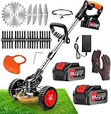 ZJS Rasentrimmer Mit Akku Leichter Freischneider 4.0Ah Batterie 33~47in Elektrischer Rasentrimmer Teleskop-stiel Zum Trimmer Garten Motorsense Akku/Elektro Enthalten 3 Arten Von Schneidklingen&Räder