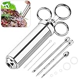 EXTSUD 60ml BBQ Bratenspritze mit 3 Nadeln, Fleischspritze in Edelstahl 304 für Alle Teile Grill Marinadenspritze Gewürzspritze Küchenhelfer für BBQ Fleisch Rind Huhn Gebäck mit Marmelade