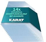 KARAT 10,25 m², Transparent 4 mm, Gewächshaus Stegplatten mit hoher Formbarkeit - 14 Stück - 60,5 x 121 cm - Hohlkammerplatten Doppelstegplatten aus Polycarbonat