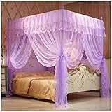 Princess Four Corner Post Bed Curtain Baldachin, Netz, Bettwäsche, dekorative 3 seitliche Öffnungen, elegantes Moskitonetz-Set, einfach zu installieren (inkl. Zelte und Rahmen)