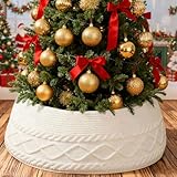 Weihnachtsbaum Kragen, Weihnachtsbaum Rock 60 Cm/23,6 Zoll, Korb Weihnachtsbaum aus robustem und weichem Strickgarn, Christbaumständer Weihnachtsbaum Decke Christbaumständer Abdeckung (Weiß)