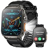 Smartwatch Herren Uhr Fitnessuhr Armbanduhr: 1.91' Smart watch mit LED-Taschenlampen Schrittzähler Herzfrequenz Schlafmonitor Uhr Wasserdicht 100+ Sportmodi Smart Watch Männer für iPhone iOS Android