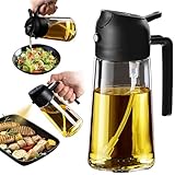 TrendPlain 16oz Ölsprüher für Speiseöl – 470ml Olivenöl Flasche – 2-in-1 Ölspender und Ölsprüher – Küchen Gadgets für Kochen, Salat und Grill Schwarz