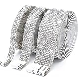 3 Rollen Selbstklebende Kristall Strass Diamant Band, 3 Yards Glitzersteine Strasssteine Selbstklebend DIY Dekoration Bling Aufkleber mit 2 mm Strass für Auto Handwerk Hochzeit Dekoration (Silber)