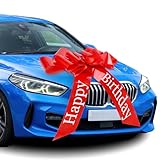 Moosono Große Rote Schleife für Auto, Geschenkschleife Große, Riesige Autoschleife, Car Bow für Fahrrad und Schleife mit Saugnapf (23inches/rot Happy Birthday)