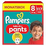 Pampers Windeln Pants Größe 8 (19kg+) Baby-Dry, MONATSBOX, Windelhöschen mit 360° Fit, 117 Höschenwindeln