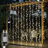 SALCAR LED Lichtervorhang Außen 3x3 m, Lichterkette Vorhang Weihnachten Innen mit 8 Modi und Memory, Weihnachtsbeleuchtung Outdoor Garten, Warmweiß