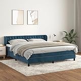 WRJENFSC Bodenbett Gästebett Möbel für Schlafzimmer Boxspringbett mit Matratze Dunkelblau 160x200 cm Samt Geeignet für Hotel, Studentenwohnheim, Villa, Wohnung