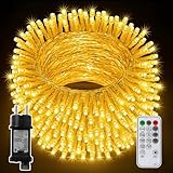CNMTCCO LED Lichterkette außen, 20m 200LED Lichterketten innen warmweiß, 8 Modi Lichterkette Lang mit Timer Fernbedienung, IP44 Wasserdicht lichterkette für Weihnachten Party, Hochzeit, Garten (20M)