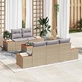 HOMEELIKE 6-teiliges Gartensofa-Set mit Kissen in Beige aus Poly Rattan und Akazie