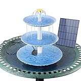AISITIN DIY Deko Brunnen Blau,Vogeltränke Sets mit 3,5W Solar Springbrunnen, 3 stufige Vogelfütterer für draußen,Vogelbad und DIY Solarbrunnen Abnehmbar und Geeignet für Vogeltränke, Gartendekoration