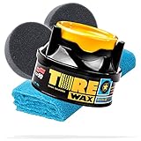 detailmate Reifen- und Kunststoffpflege Bundle Basis | Soft99 Tire Black Wax 170g + 2X Applikatorpad + 1x Mikrofaser Poliertuch 550GSM | Reifenwachs mit Färbungseffekt