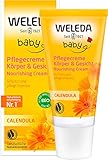 WELEDA Bio Baby Calendula Pflegecreme Körper & Gesicht 30ml - Naturkosmetik Gesichtscreme / Hautcreme mit Sesamöl & Lanolin zur Pflege trockener Haut. Babypflege Feuchtigkeitscreme für Babys & Kinder