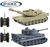 s-idee® 22001 2 x Battle Panzer 99822 1:28 mit integriertem Infrarot Kampfsystem 2.4 Ghz RC RC Ferngesteuerter Panzer Tank Kettenfahrzeug IR Schussfunktion Licht Neu 1:24 Schuss Sound Beleuchtung